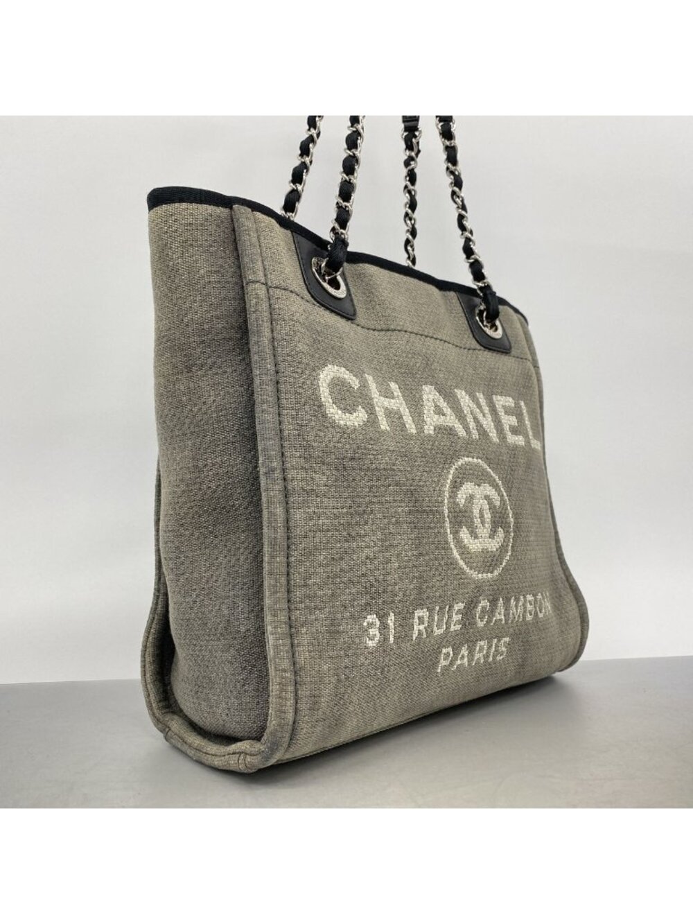 Chanel Chain Tote Bag Deauville Canvas Gray Silver - Picture 2 of 10